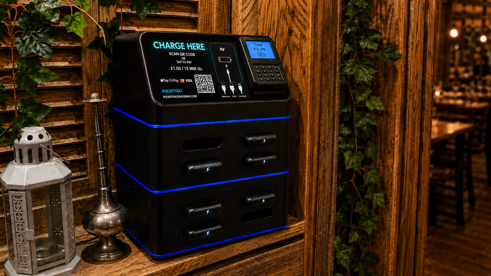 PocketVolt power-bank station installed at Basta in Mayfair